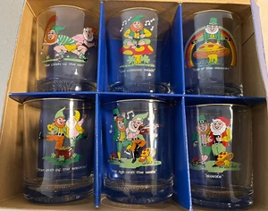 Set of 6 Leprechaun Whiskey Glasses Hand Decorated in Ireland Celtic Glass Co - Picture 1 of 6