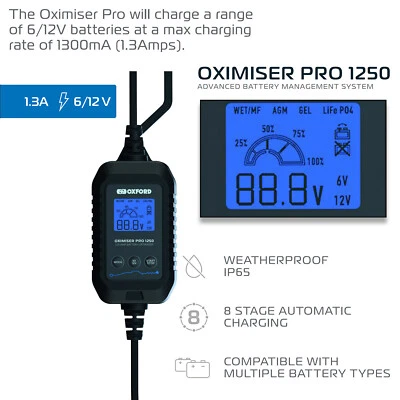 Oxford Oximiser Pro 1250 Motorcycle Bike 12V Battery Trickle Charger Optimiser - Image 1 of 4