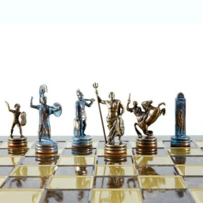 Manopoulos Greek Mythology Chess Set - Blue Copper Pawns - Brown chess Board - Image 1 of 4