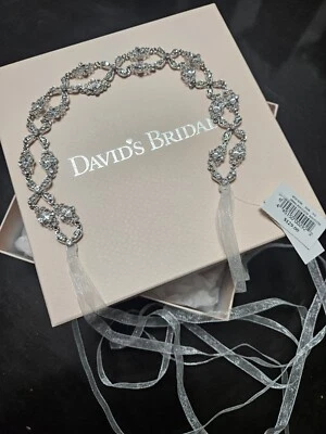 Свадебная хрустальная повязка на голову с лентой David's - новая с бирками! Розничная цена $129 - Изображение 1 из 4