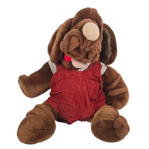 VTG Wrinkles Dog Plush Hand Puppet Ganz Bros 1981 Plush Red Corduroy Overalls - Picture 1 of 13