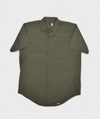 Vintage Lee Shirt Mens 15 Green Workwear Button Up Short Sleeve Permanent Press - Image 1 of 4