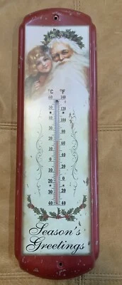 Farmhouse Santa Claus WALL THERMOMETER VINTAGE LOOK Christmas 17" x 5" Metal - Image 1 of 4