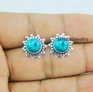 Pendientes de plata de ley 925 con piedras preciosas turquesa hechos a mano para joyería - Imagen 1 de 4