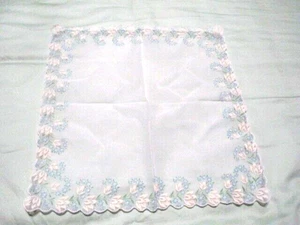 "Pañuelo flocado transparente blanco vintage para damas flores blancas y azules 13""" - Imagen 1 de 5