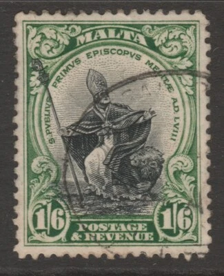 Malta GV 1930 postage revenue 1/6 black & green sg204 used - Image 1 of 2