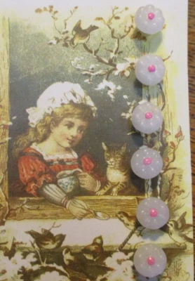 Set of 6 ~ Vintage  3/8" Demi milk glass flower Charm String Glass Buttons~NOS - Image 1 of 3