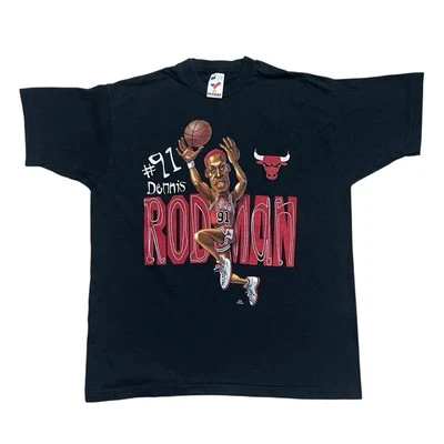 Винтажная мужская футболка 90-х с одним стежком Dennis Rodman карикатура Bulls размер Xlarge - Изображение 1 из 4