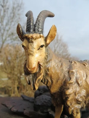 alte Figur Ziegenbock Krippenfigur Lang sel. Erben Oberammergau Lindenholz - Bild 1 von 3