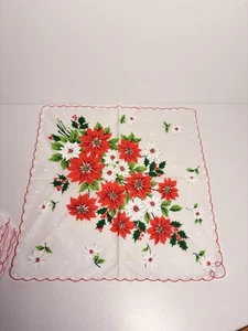 Vintage Christmas Holly & Poinsettia Cloth Napkins Set Of 8 - Bild 1 von 8