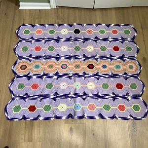 Vtg Crocheted Afghan Throw Blanket 41x52” Cheerful Colorful Retro Hexagons - Picture 1 of 16
