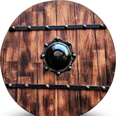 Vikings Handcrafted Adult Warrior Shield Handmade Natural Wood Iron Battle Play - Image 1 of 2