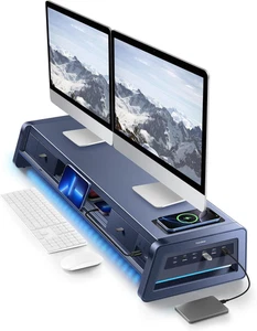 Vaydeer All-In-One Dual Monitor Stand Riser with 2 Drawers, 8USB Ports and Wi... - Picture 1 of 12