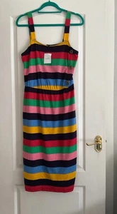 NEXT Multicolour Striped Sleeveless Button Detail Midi Dress Size 14 BNWT - Picture 1 of 6