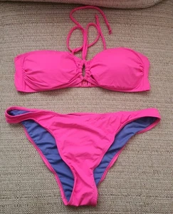 Pretty Pink & Purple Bandeau Halterneck Bikini Size 16 Holiday/Beach BRAND NEW - Picture 1 of 4
