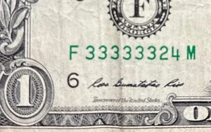 2009 $1 Dollar Bill #33333324 ( 6 of a kind together ) Very Cool - Picture 1 of 5