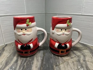 Set Of 2 Christmas Bay Island Tall Large Ceramic Santa Claus Mug Cup - Picture 1 of 8