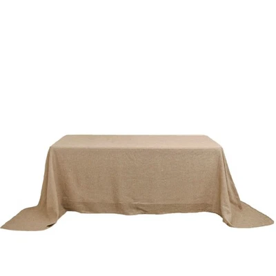 90x132" Natural Rectangular Faux Burlap Tablecloth Wedding Party Decorations - Image 1 of 4