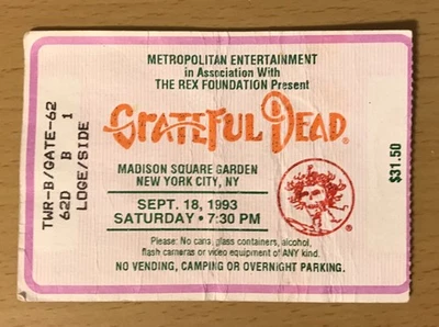 1993 GRATEFUL DEAD MADISON SQUARE GARDEN 9/18 CONCERT TICKET STUB JERRY GARCIA - Image 1 of 2
