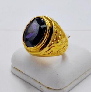 MEN RING PURPLE AMETHYST 24K YELLOW GOLD FILLED GP DRAGON CELTIC SOLITAIRE # 9