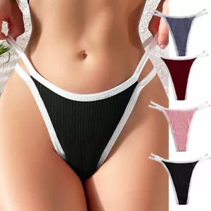4 Packs Lot Underwear Womens Ribbed High Leg Thongs G string Panties T back Sexy - Picture 1 of 18