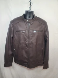 Guess Men's Faux Moto Leather Jacket - Chocolate - Sz L - 100% Original - Picture 1 of 10