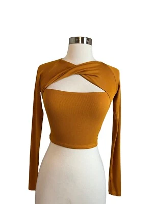 Alix NYC Malone Crop Top XS in Marigold Long Sleeve Cutout Thumbholes FLAWED Foto 1 de 4