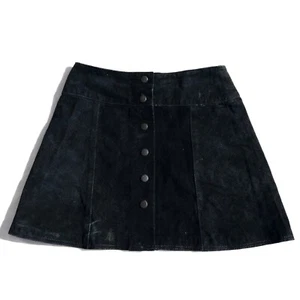 vintage leather mini skirt button up suede size 5 via max 27" waist - Picture 1 of 4