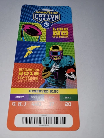2019  COTTON BOWL Mint SOUVENIR TICKET STUB - 12/28/2019  Memphis vs Penn State Cover