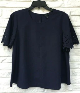 Blusa J.Crew Manga Flutter Línea A Corte Láser Detalle Encaje Azul Marino Talla 6/8 - Imagen 1 de 6