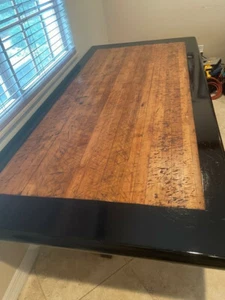 Dining room table and chairs Custom 43" x 89" Solid wood and black lacquer - Picture 1 of 2