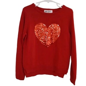 H & M Little Girl's Red Heart Sweater Size 4-6 Y - Picture 1 of 5