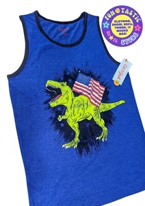 DINOSAUR CARRYING USA FLAG BOYS CAT & JACK SLEEVELESS T-SHIRT. Sz. L (14/15) - Picture 1 of 3