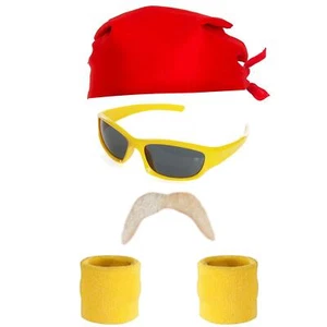 1980'S WRESTLER HOGAN COSTUME SET WIG, GLASSES MOUSTACHE BANDANA SWEAT BANDS - Picture 1 of 8