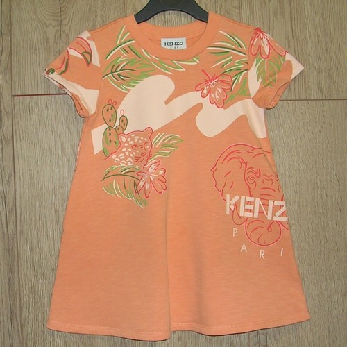 Maglione vestito Kenzo bambina arancione jersey cotone manica corta tasche età 4 104 cm