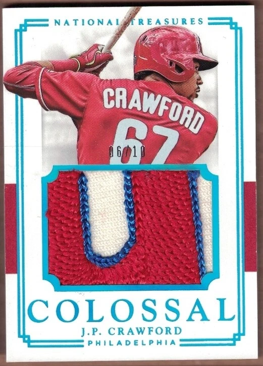 2017 NATIONAL TREASURES COLOSSAL MATERIALS JERSEY NUMBER J.P. CRAWFORD #06/10 - Image 1 of 1