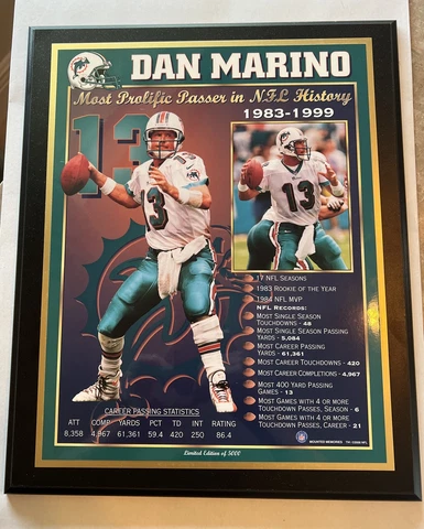 LIMITED EDITION /5000 MOUNTED MEMORIES DAN MARINO MOST PROLIFIC PASSER PLAQUE Cover