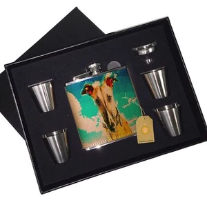 Red Fawn Windhund Blue Sky Leder Flachmann Schwarz Box Geschenkset - Bild 1 von 2