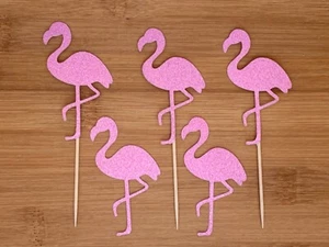 Flamingo Tropical Pink Glitter Cupcake Toppers Cake Decorations Picks - Picture 1 of 1