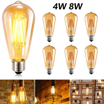 1-10 X  LAMPADA LED FILAMENTO 4W 8W E27 VINTAGE RETRO BULBO LAMPADINA CALDA - Image 1 of 4