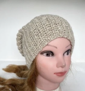 Damen Mütze weich Beanie handgestrickt 100 % Kaschmir beige Farbe warm Baskenmütze Geschenk - Bild 1 von 7