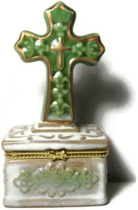 Schmuckschatulle Keltenkreuz Keramik religiös christlich aufklappbar irisch St Patricks  - Bild 1 von 6