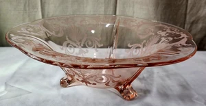 Fostoria Glass Pink Versailles Etch 3-Toed Console Bowl 12" Across - Picture 1 of 7