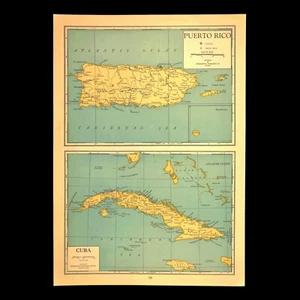 Vintage CUBA Map of Puerto Rico Wall Art Decor Original San Juan Antique - Picture 1 of 9