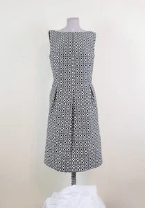 Lela Rose NWT Black/Ivory Check Print Boat Neck Sleeveless Sheath Dress 12 - Picture 1 of 7
