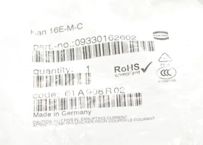 NEW Harting 16 Pin Male Insert Crimp Connector - P/N 16E-M-C - Image 1 of 3