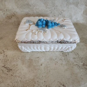 Vintage erhabene Trauben Schmuck Schale mit Deckel Gold Details MCM Keramik JAPAN  - Bild 1 von 21