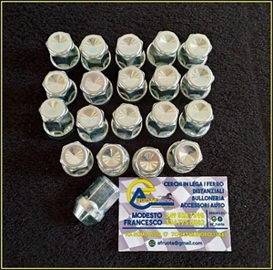 KIT 20 DADI CORPO UNICO 12x1,5x34 CONICO 60 CHIAVE 19 FORD VOLVO CROMATI ZINCATI - Foto 1 di 5