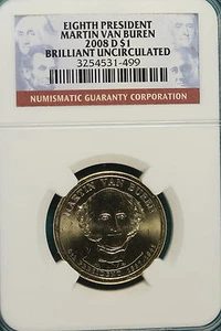 2008-D NGC MARTIN VAN BUREN BRILLITANT UNCIRCULATED PRESIDENTIAL DOLLAR #A3137 - Picture 1 of 2