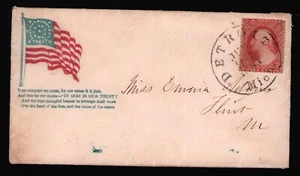 1861 Civil War Patriotic Cover w/ SC# 26a 3c Washington - Detroit to Flint - Picture 1 of 3